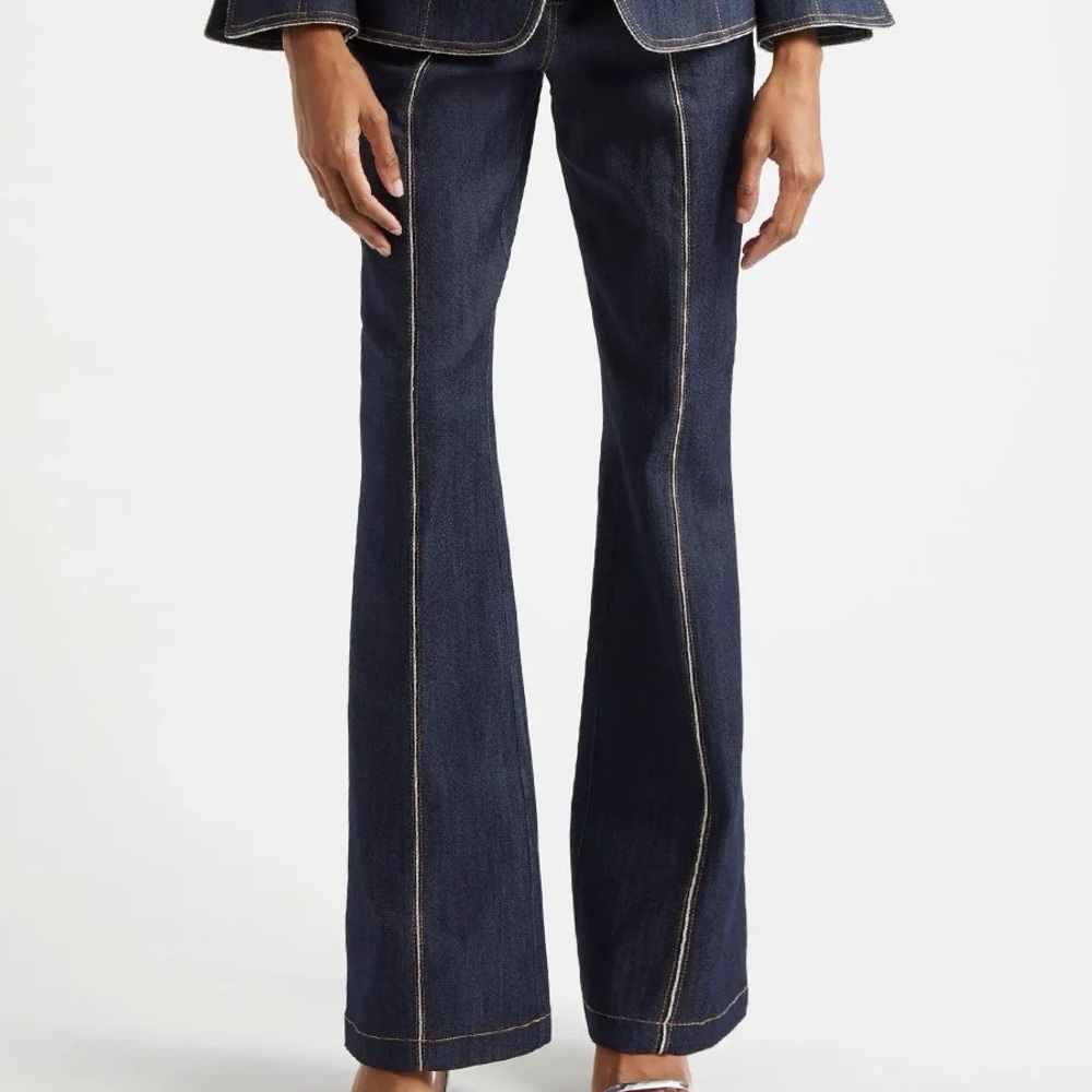 Women's Dark Blue Single Stripe Flared High Rise Jeans